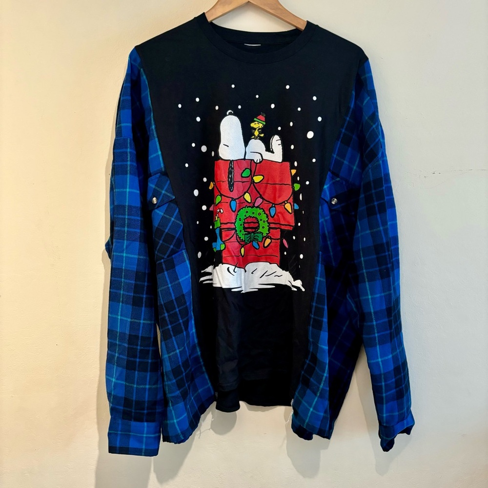 katswalk Custom Rework Snoopy Charlie Brown Christmas Blue & Black Flannel
